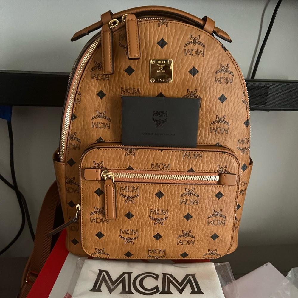 MCM Stark Backpack in Visetos 29” leather tan/cognac new with no tags